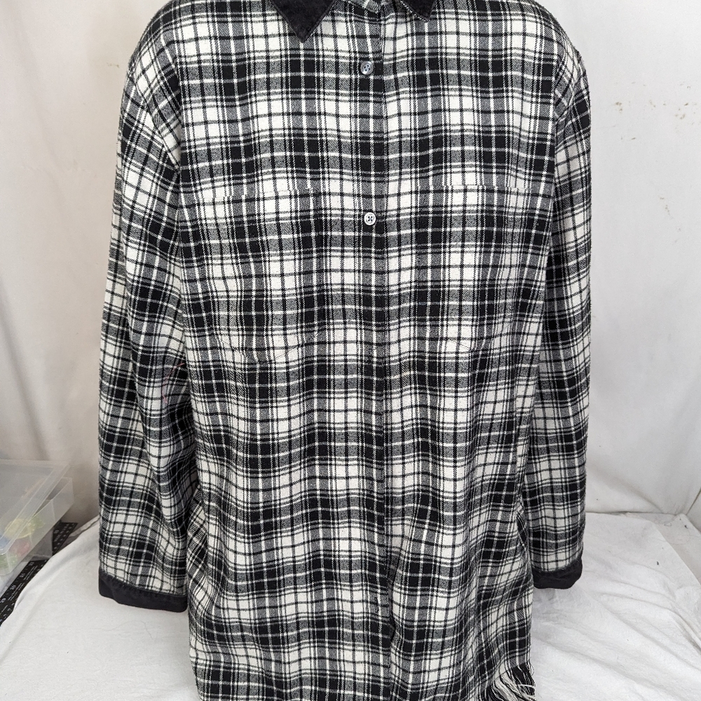 Sex Pistols God Save The Queen B&W Flannel Front Button Shirt w/Fringe XL - Picture 4 of 15